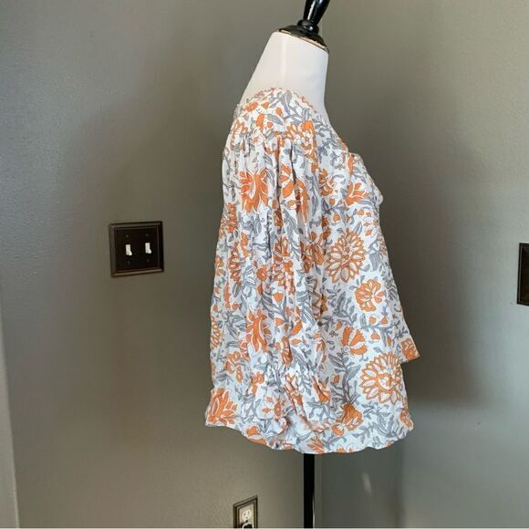 Rachel Zoe Button Down Linen Blend Blouse orange Rust Grey White - Picture 7 of 11